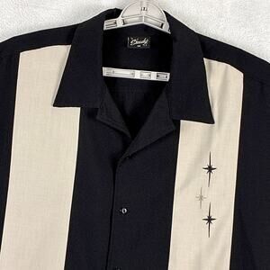 Steady Bowling Shirt Mens 3XL Black Beige Stripe Stars Retro Rockabilly USA 50s